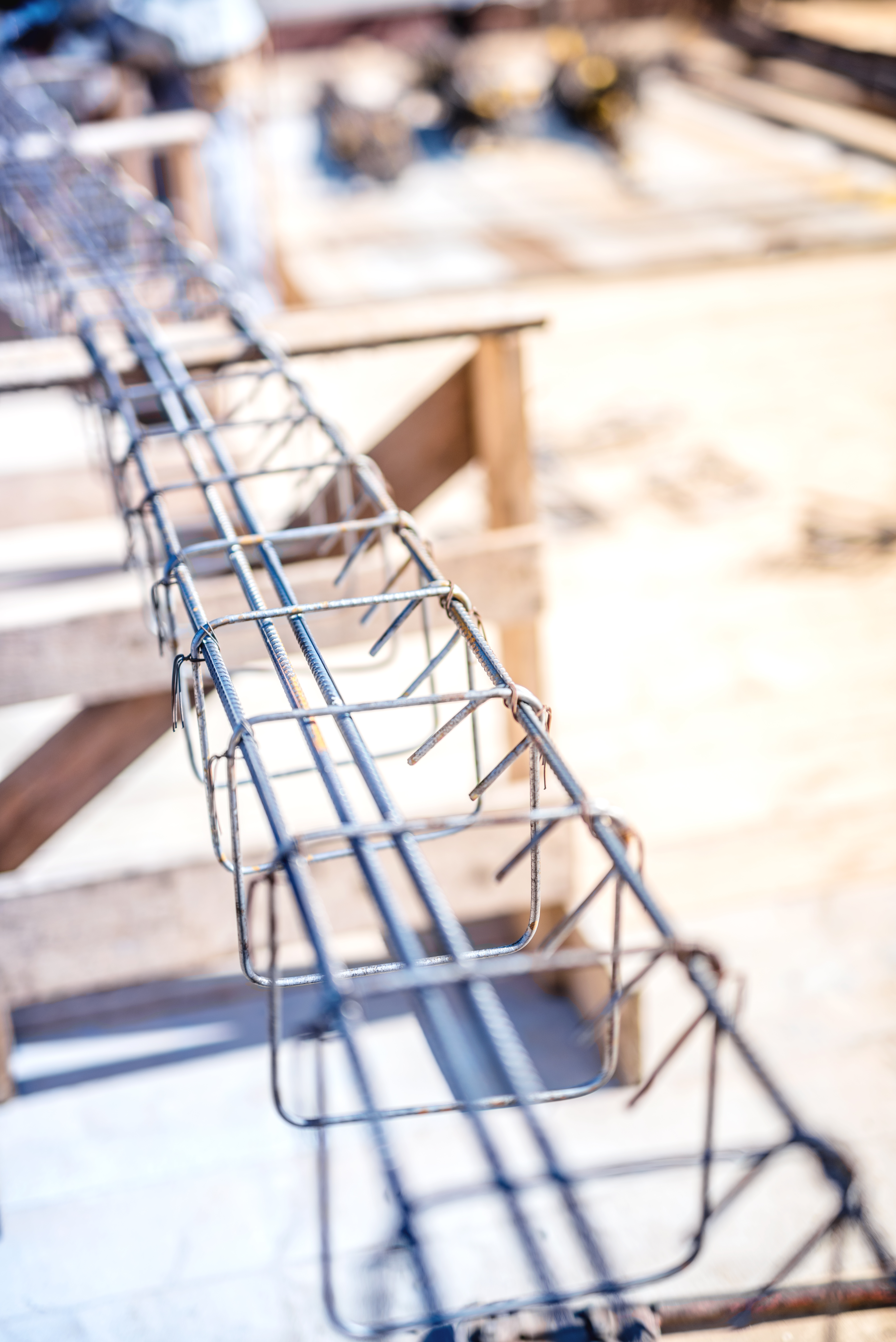 Reinforced steel bars on new building construction foundation site